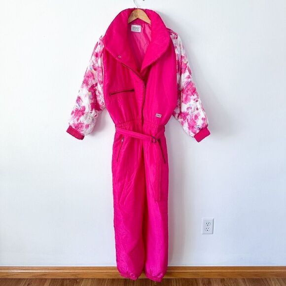 Etirel Vintage 1980s/90s Abstract Retro Pink Women’s Ski One Piece Snowsuit - Picture 3 of 16